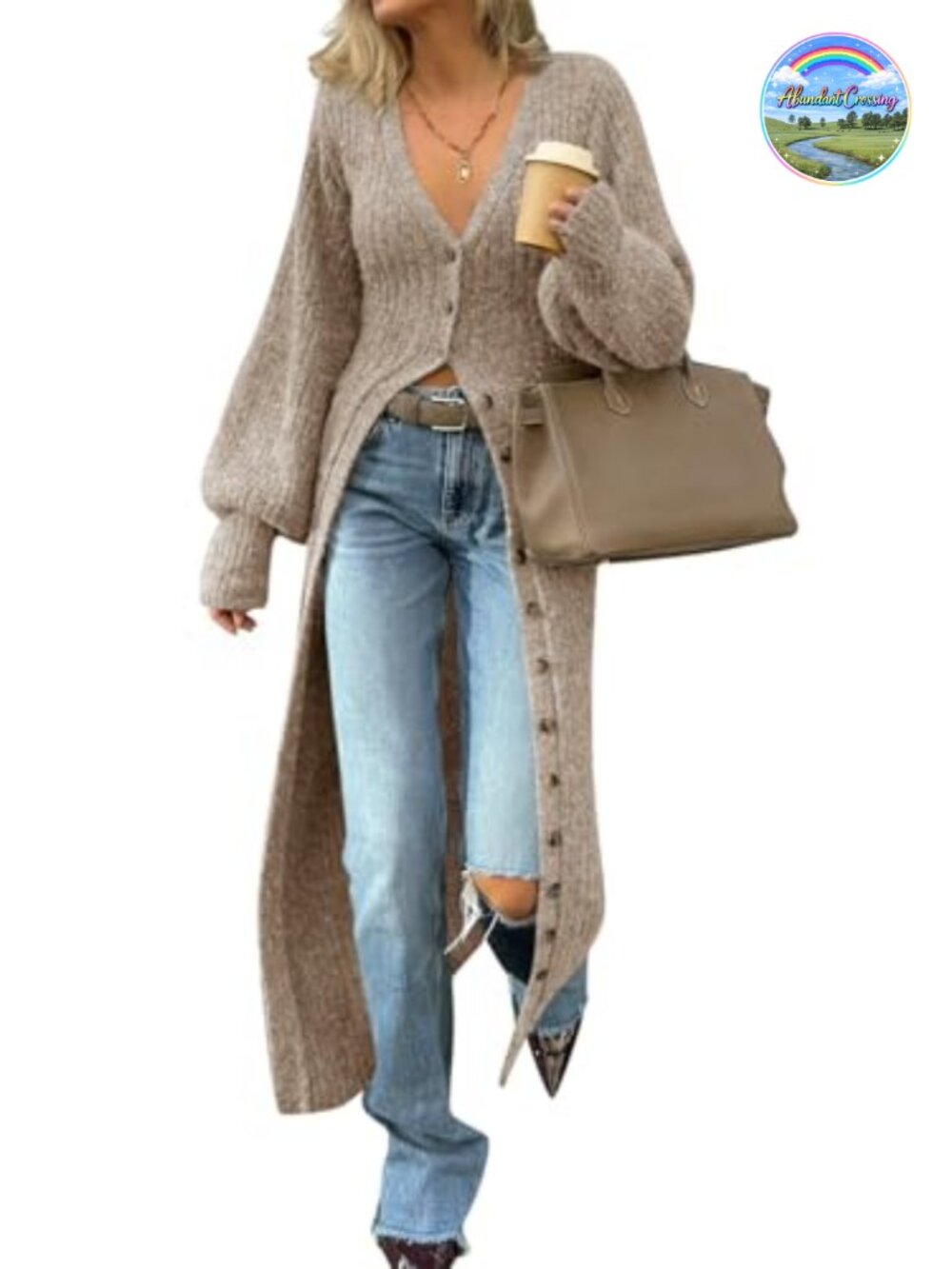 Chunky Knit V-Neck Button Down Long Duster Cardigan Maxi Sweater Dress for Women